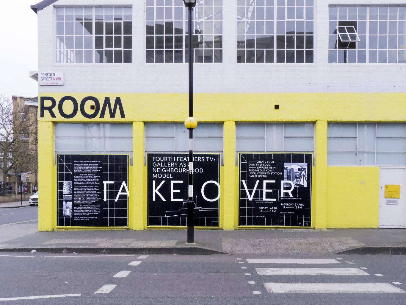 Exhibition design of Take Over: Gallery as a neighbourhood model, exhibition and community workshop at The Showroom Gallery, Paddington, London, designed by In the shade of a tree studio, founded by Sophie Demay and Maël Fournier Comte.