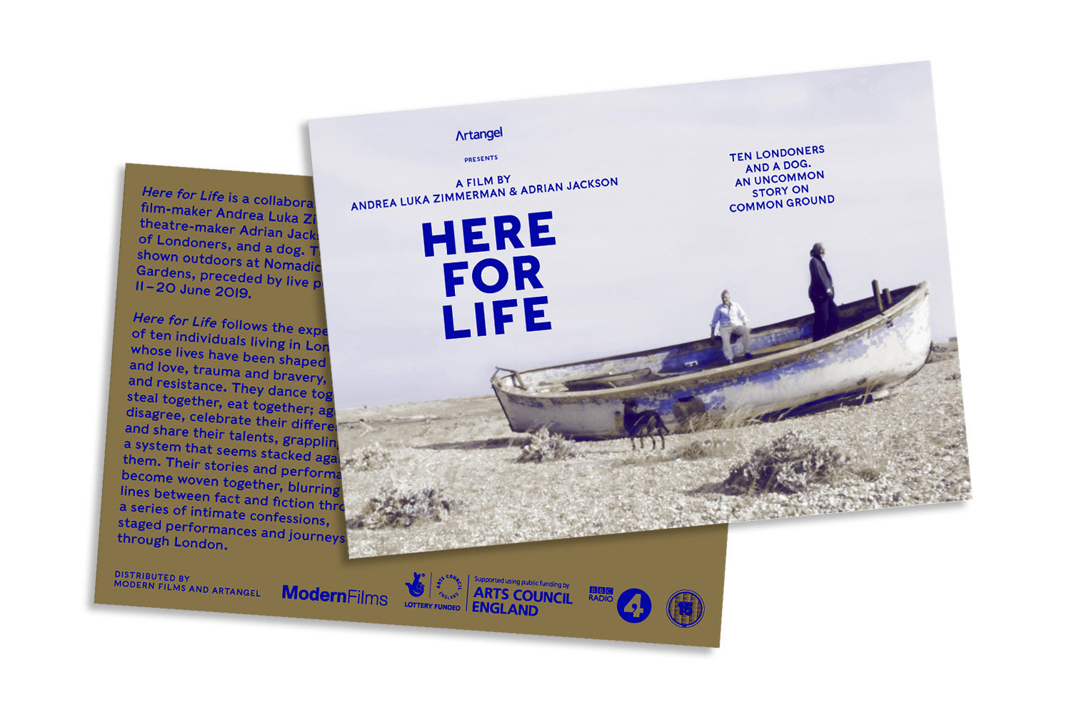 Poster and printed matter for Here for Life, a film by Andrea Luka Zimmerman and Adrian Jackson, produced by Artangel London designed by In the shade of a tree studio, founded by Sophie Demay and Maël Fournier Comte.