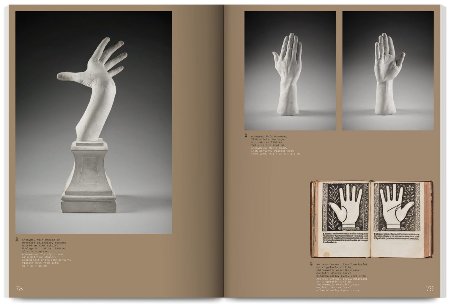 Exhibition catalogue L’esprit commence et finit avec les mains at the Palais de Tokyo published by Flammarion, designed by In the shade of a tree studio, founded by Sophie Demay and Maël Fournier Comte.