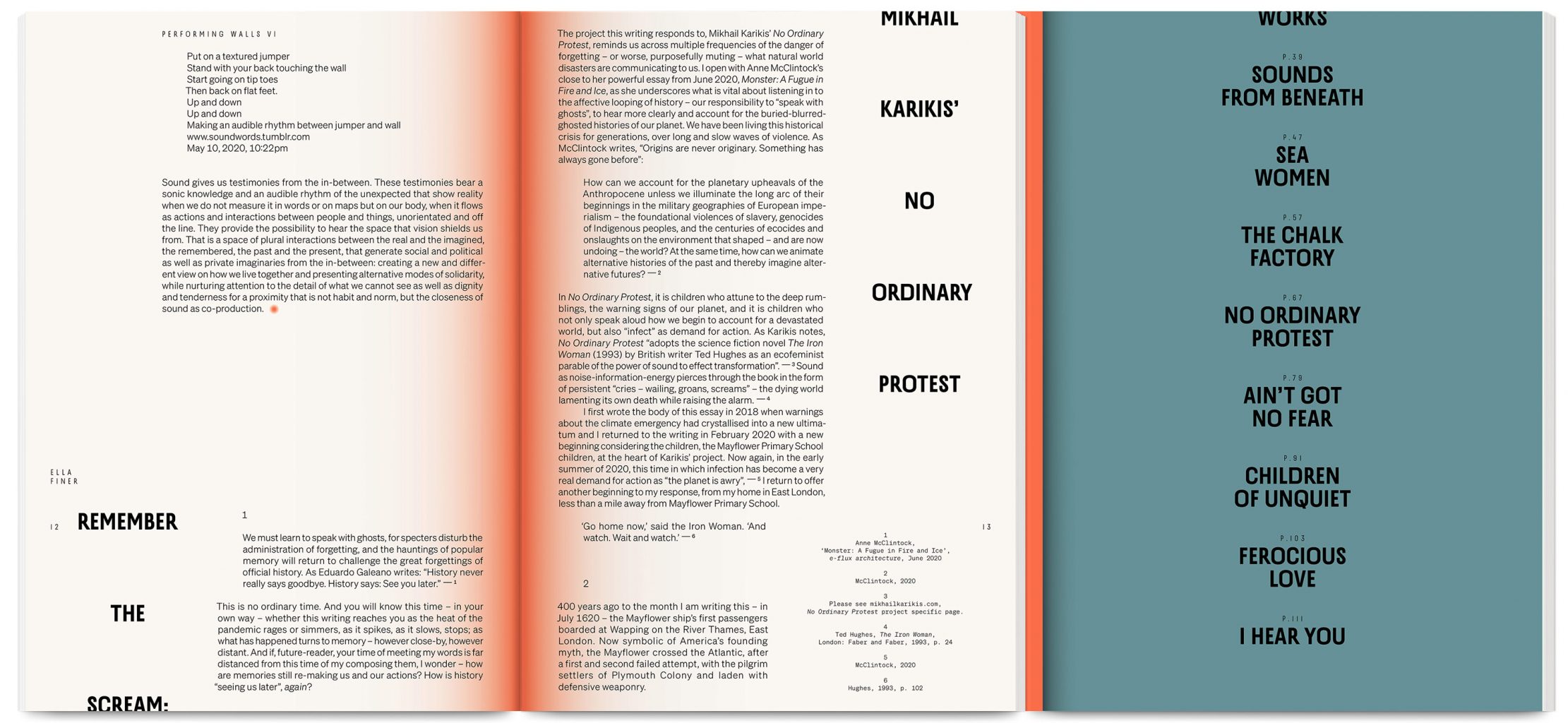 For Many Voices, Mikhail Karikis' monograph, designed by In the shade of a tree studio, founded by Sophie Demay and Maël Fournier Comte