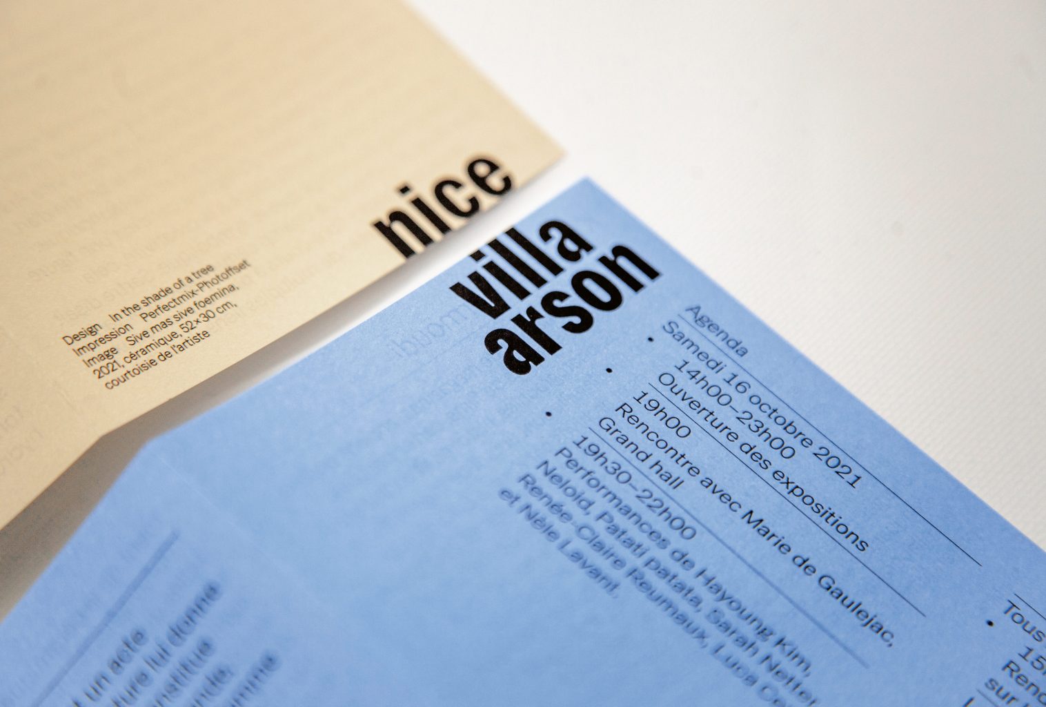 Visual identity for the Villa Arson Nice, an art school and art center in South of France, designed by In the shade of a tree studio, founded by Sophie Demay and Maël Fournier Comte
