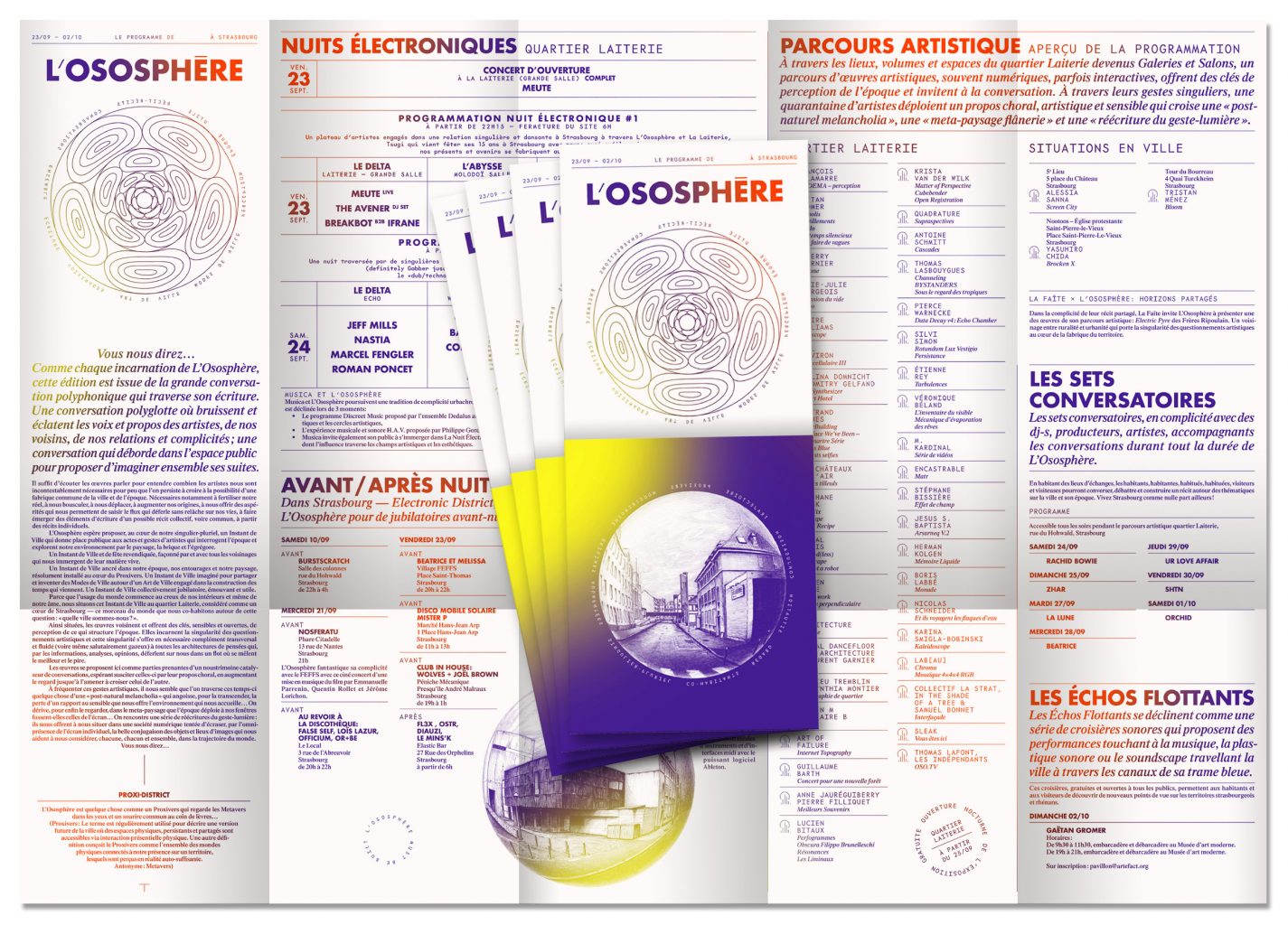 Illustrations, posters, leaflet, L’Ososphère Festival, Septembre 2022, designed by In the shade of a tree studio, founded by Sophie Demay and Maël Fournier Comte, joined by Jimmy Cintero.