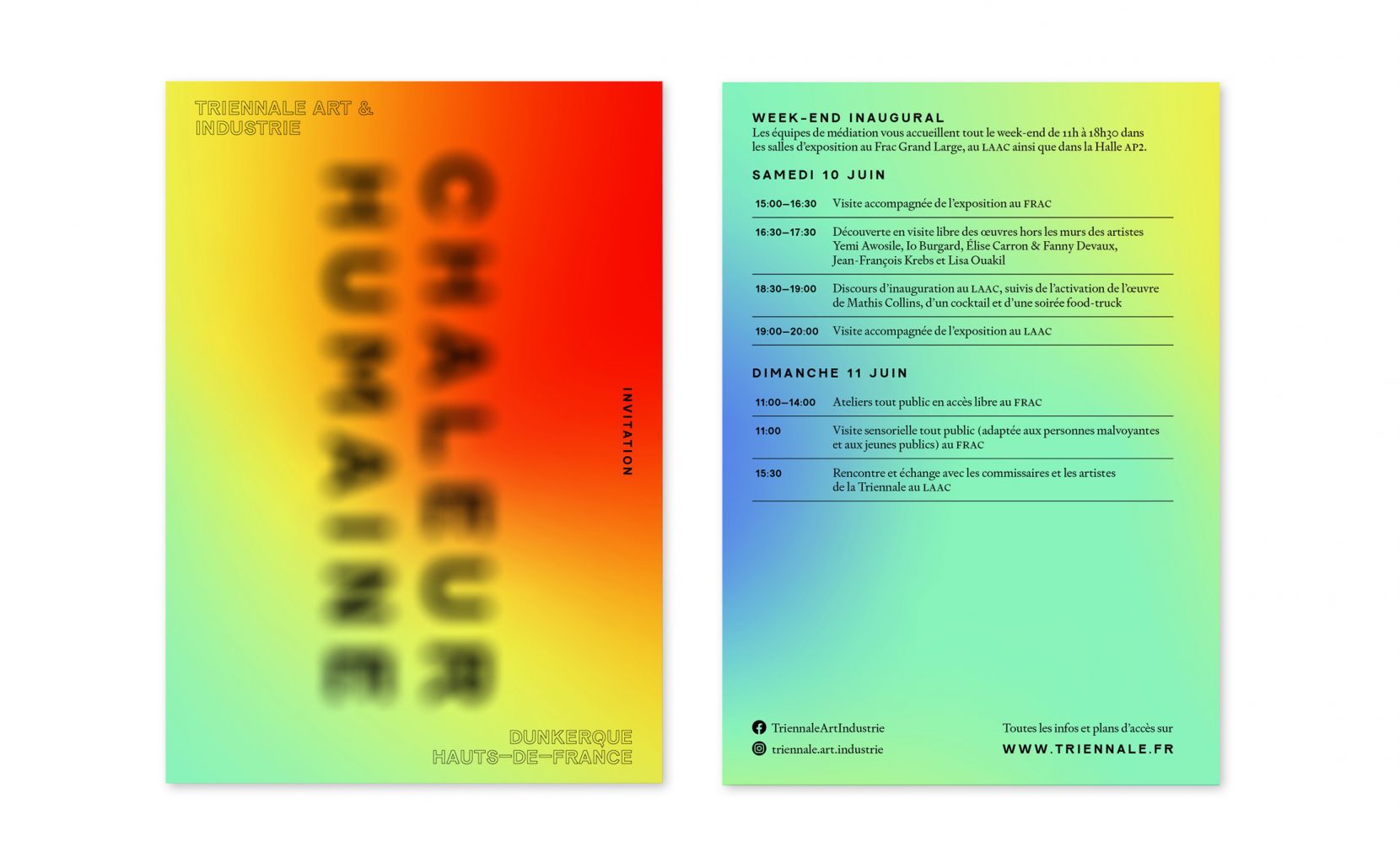 Invitation Chaleur Humaine, Triennale Art & Industrie, Dunkerque, North of France, designed by In the shade of a tree studio, founded by Sophie Demay and Maël Fournier Comte, joined by Jimmy Cintero.