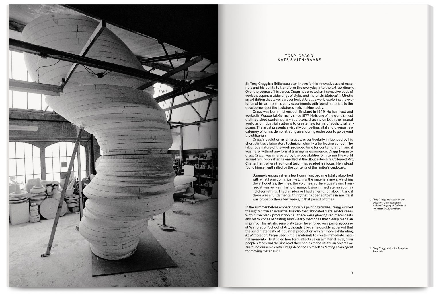 Exhibition catalogue, Tony Cragg – Material in Mind, Kistefos, Norway, 2023, designed by In the shade of a tree studio, founded by Sophie Demay and Maël Fournier Comte, joined by Jimmy Cintero.